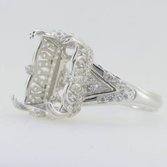 14K White Gold Semi Mount Ring Setting Emerald OCT 14X10mm - Syzjewelry