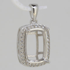 Sterling Silver Semi Mount Pendant Setting Cushion CU 14x10mm White To - Syzjewelry