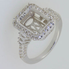 14K White Gold Semi Mount Ring Setting Emerald OCT 12x9mm Engagement Halo - Syzjewelry