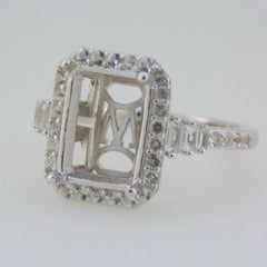 14K White Gold Semi Mount Ring Setting Emerald OCT 12x9mm Engagement Halo - Syzjewelry
