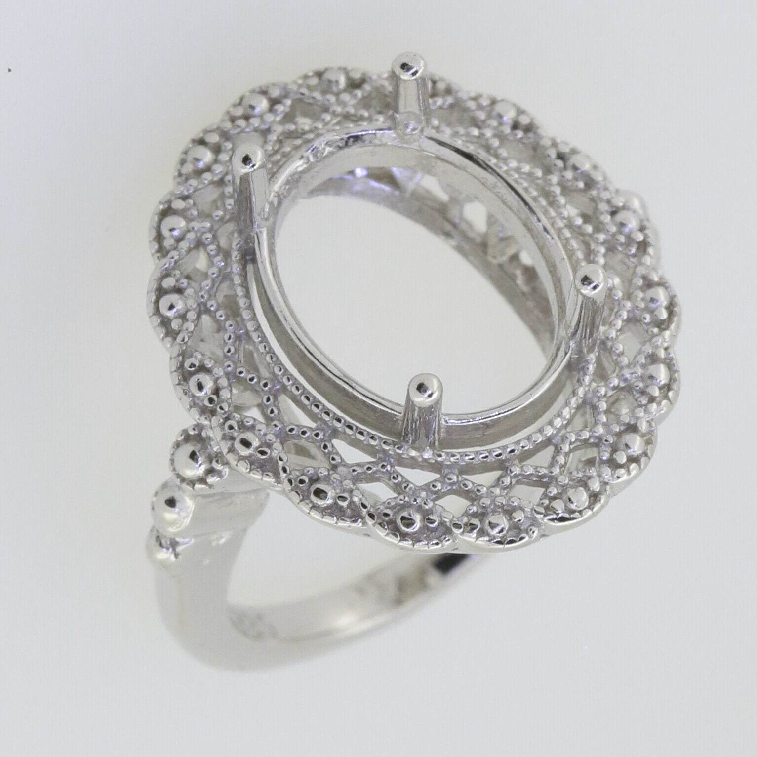 Art Deco Style Sterling Silver Semi Mount Ring Setting Oval OV 14x10mm - Syzjewelry
