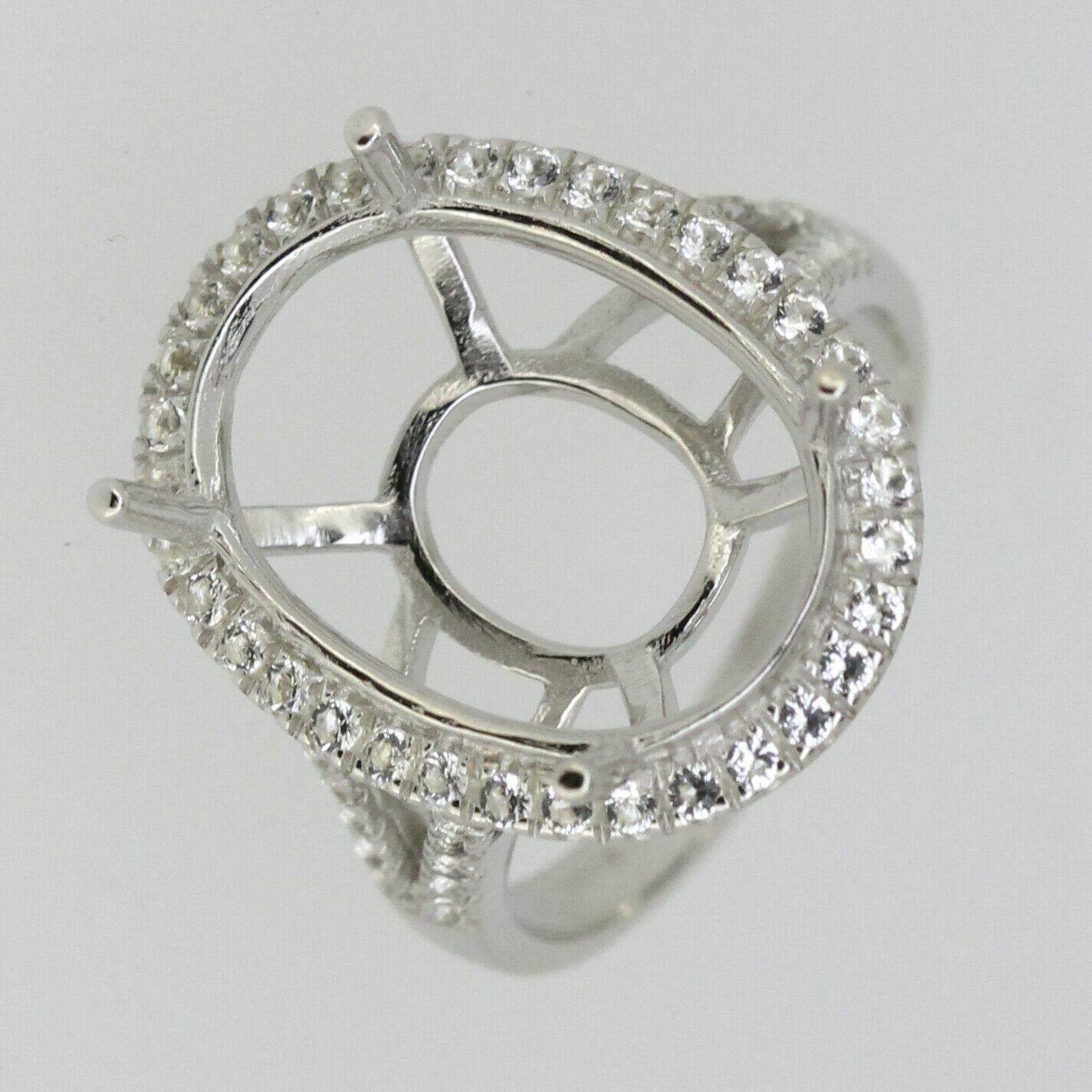 Sterling Silver Semi Mount Ring Setting Oval OV 20x15mm Halo White Topaz - Syzjewelry