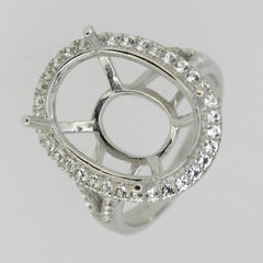 Sterling Silver Semi Mount Ring Setting Oval OV 20x15mm Halo White Topaz - Syzjewelry