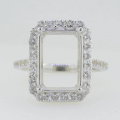 Sterling Silver Semi Mount Ring Setting Emerald OCT 14X10mm White Topaz Halo Syzjewelry