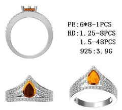Jewelry Wax Semi Mount Ring Setting Pear PE 8X6mm White Topaz