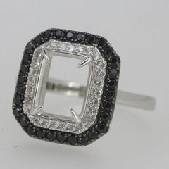 Sterling Silver Semi Mount Ring Setting OCT 10x8mm Black Spinel White - Syzjewelry