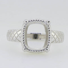 14K White Gold Semi Mount Ring Setting Cushion CU 11X9mm Vintage Repro - Syzjewelry