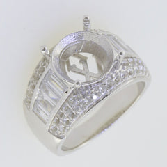 Jewelry Wax Semi Mount Ring Setting Round RD 12x12mm Baguette 3 Row