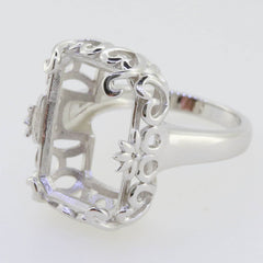 Sterling Silver Semi Mount Ring Setting Emerald OCT 18x13mm Vintage Reproduction - Syzjewelry