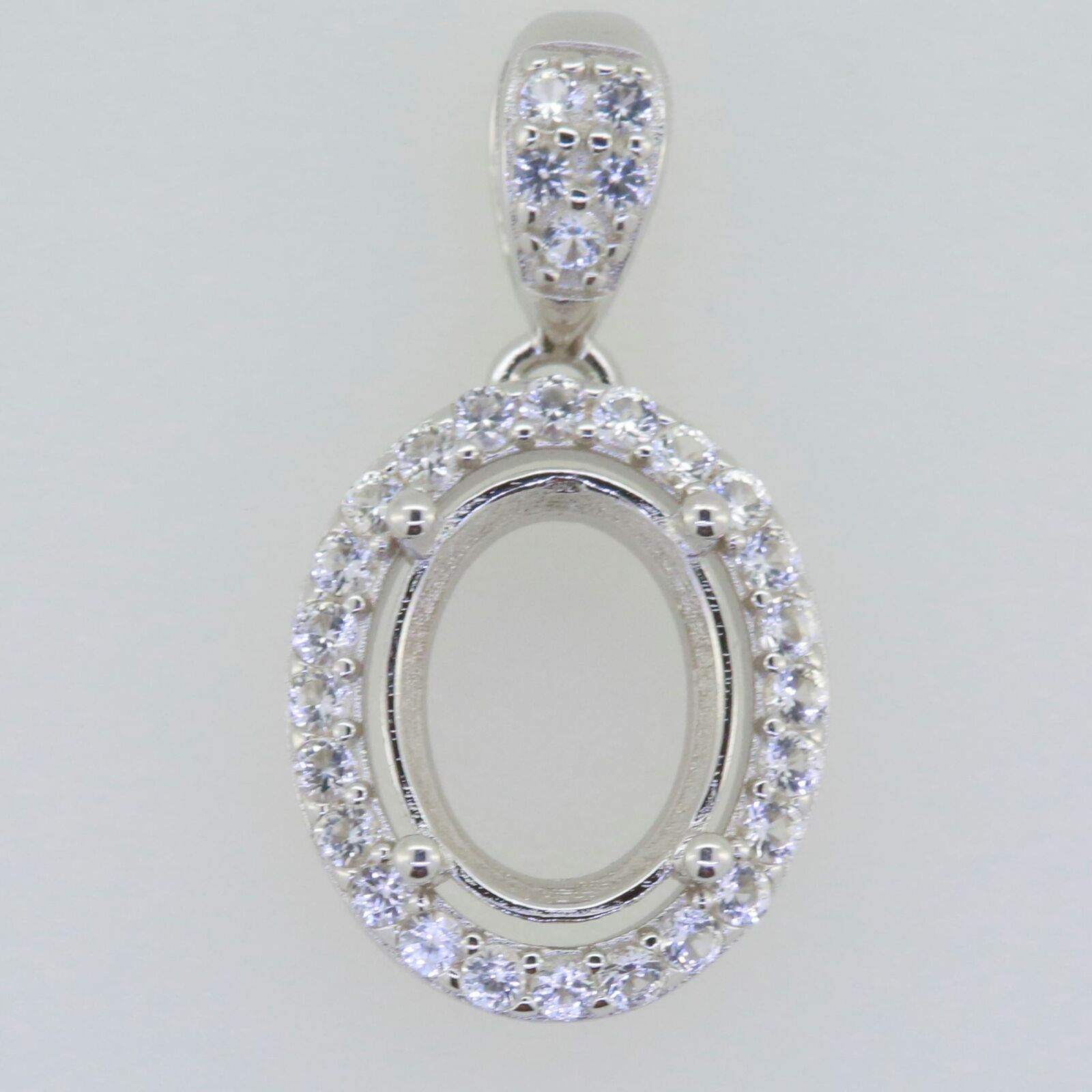 Sterling Silver Semi Mount Pendant Setting Oval OV 10x8mm Halo White Topaz - Syzjewelry
