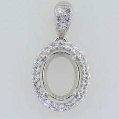 Sterling Silver Semi Mount Pendant Setting Oval OV 10x8mm Halo White Topaz - Syzjewelry