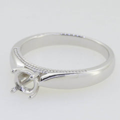 Sterling Silver Semi Mount Ring Setting Round RD 5x5mm Solitaire w/ Milgrain - Syzjewelry