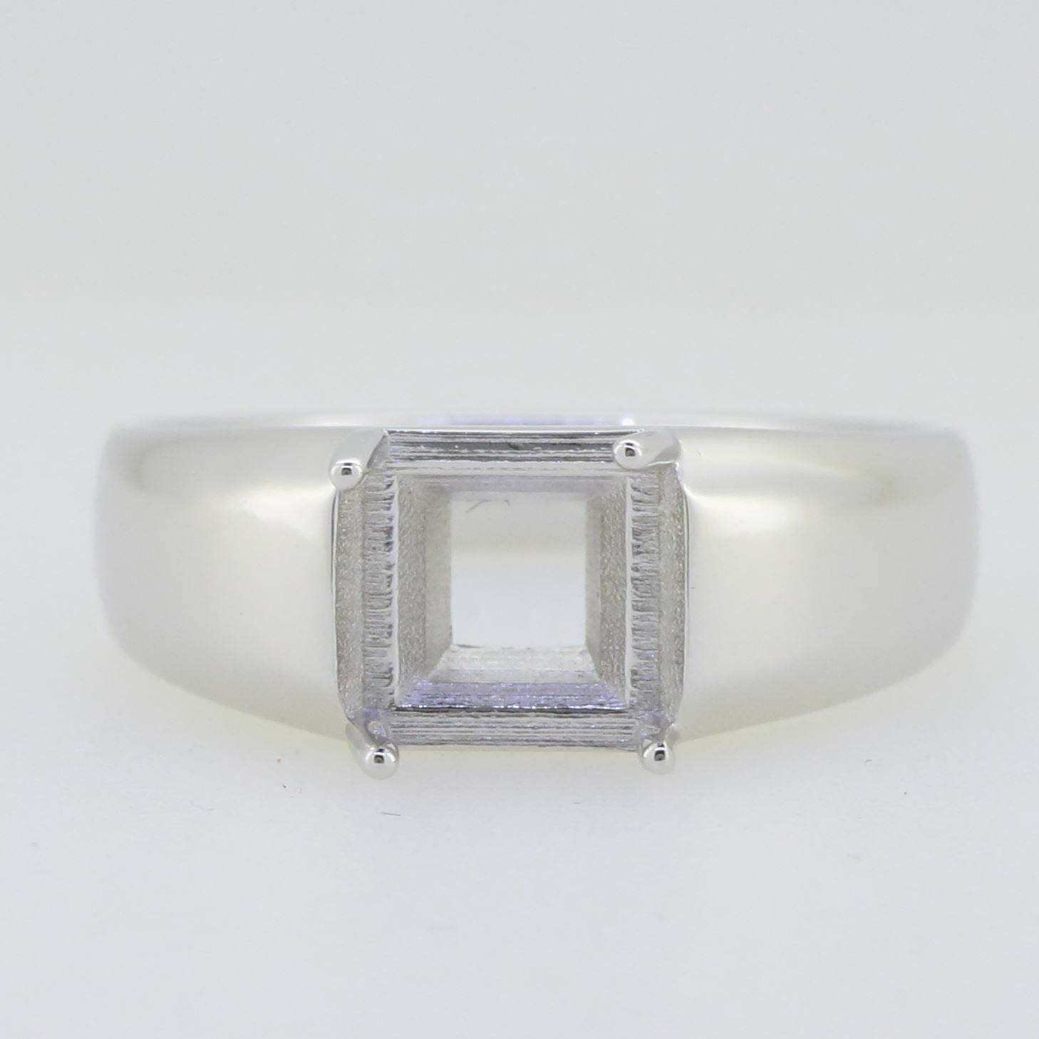 Men's Ring Settings Ring Mounting 14K White Gold Semi Mount Ring Setting Princess SQ 7X7mm - Syzjewelry
