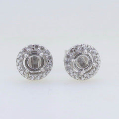 Sterling Silver Semi Mount Earrings Setting Round RD 4X4mm Halo Stud Topaz Cab - Syzjewelry