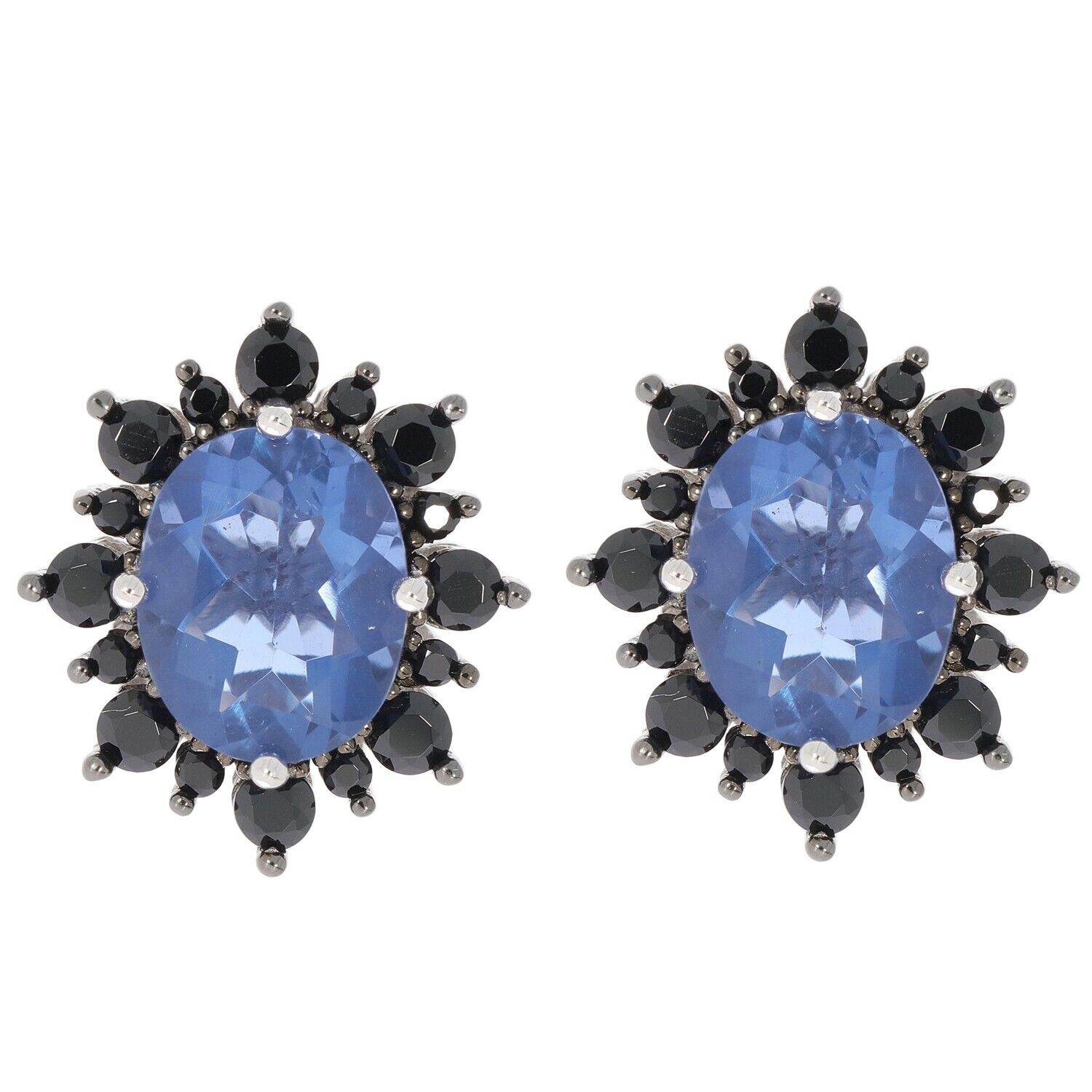 Sterling Silver Semi Mount Earrings Setting Oval OV 10X8mm Halo Black Spinel - Syzjewelry