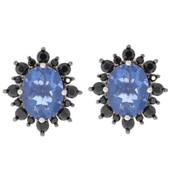 Sterling Silver Semi Mount Earrings Setting Oval OV 10X8mm Halo Black Spinel - Syzjewelry