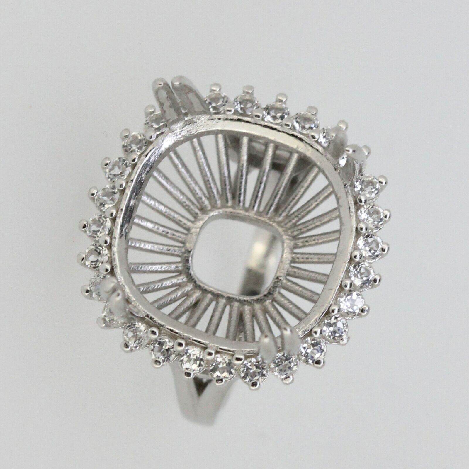 Sterling Silver Semi Mount Ring Setting Cushion CU 15x15mm Halo White - Syzjewelry