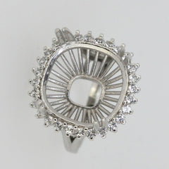 Sterling Silver Semi Mount Ring Setting Cushion CU 15x15mm Halo White - Syzjewelry