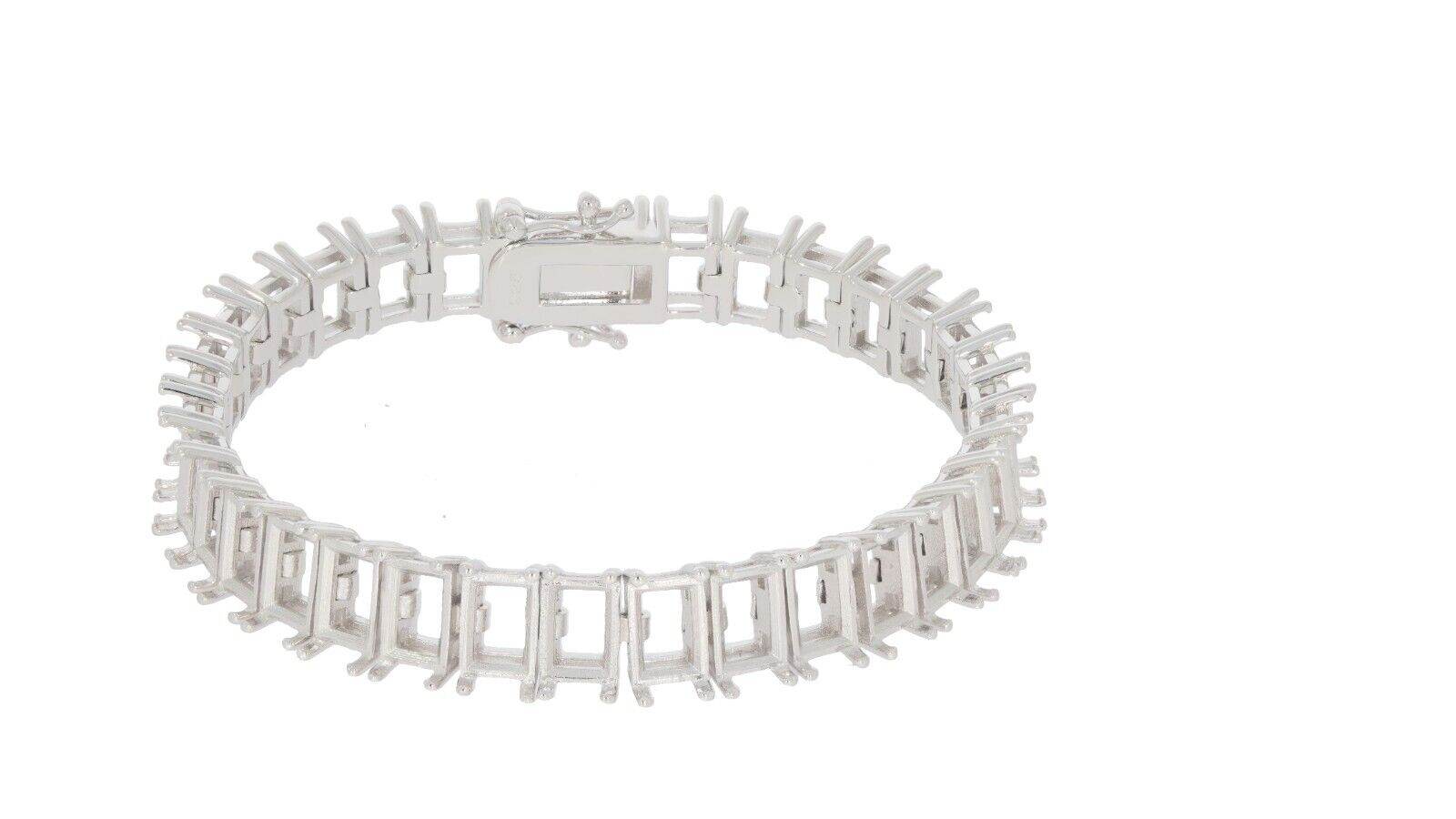 Sterling Silver Semi Mount Bracelet Setting Emerald OCT 7x5mm - Syzjewelry
