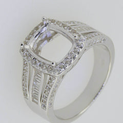 14K White Gold Semi Mount Ring Setting Cushion CU 10x8mm Split Shank Halo - Syzjewelry