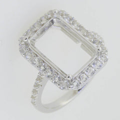 14K White Gold Semi Mount Ring Setting Emerald OCT 14X10mm Halo W/ Moissanite - Syzjewelry