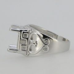 Men's Sterling Silver Semi Mount Ring Setting Emerald OCT 14x10mm - Syzjewelry