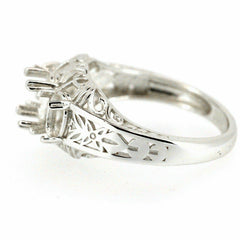 Sterling Silver Semi Mount Ring Setting Oval OV 7x5 OV 6x4mm Art Deco Style - Syzjewelry