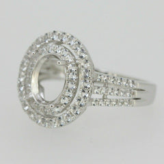 Sterling Silver Semi Mount Ring Setting OV 9X7mm Double Halo White Topaz - Syzjewelry