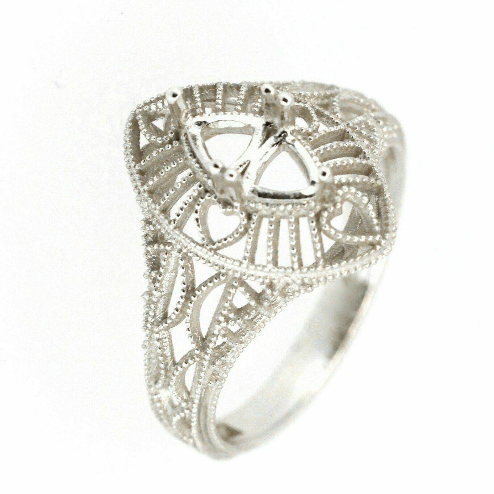 Sterling Silver Semi Mount Ring Setting Trillion Tri 4x4mm Art Deco Style - Syzjewelry