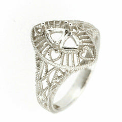 Sterling Silver Semi Mount Ring Setting Trillion Tri 4x4mm Art Deco Style - Syzjewelry