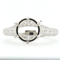 Sterling Silver Semi Mount Ring Setting Round RD 8x8mm Art Deco Style L142 - Syzjewelry