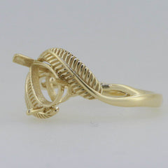 14K Yellow Gold Semi Mount Ring Setting Pear PE 9x7mm Leaves Theme - Syzjewelry