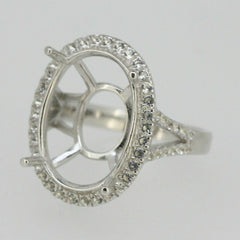 Sterling Silver Semi Mount Ring Setting Oval OV 20x15mm Double Halo White - Syzjewelry