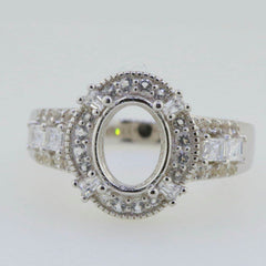 Sterling Silver Semi Mount Ring Setting Oval OV 9X7mm White Topaz PJM22109R - Syzjewelry