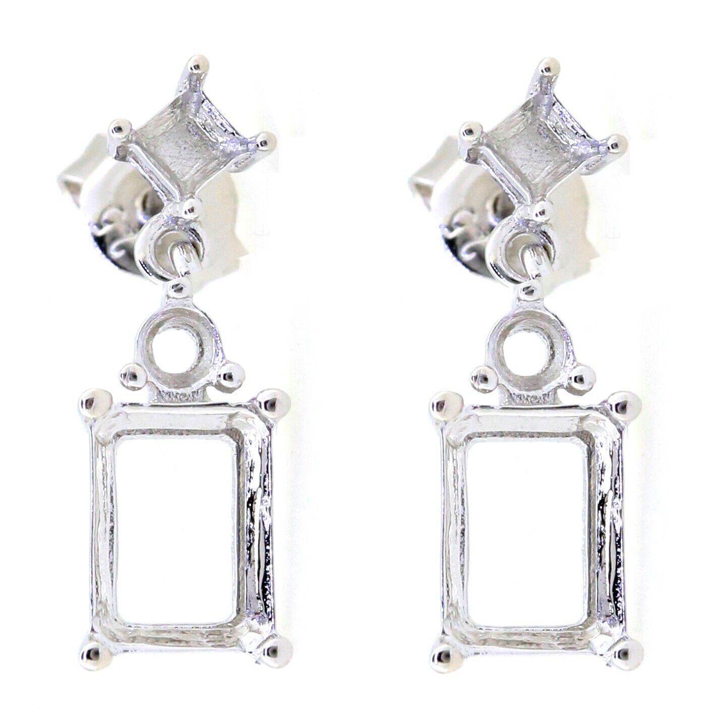 Sterling Silver Semi Mount Earrings Setting OCT 10x8 RD 3x3mm Dangle - Syzjewelry