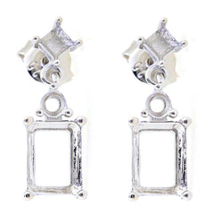 Sterling Silver Semi Mount Earrings Setting OCT 10x8 RD 3x3mm Dangle - Syzjewelry