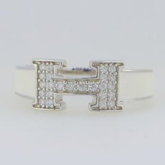 Letter H Melee Moissanite Jewelry Wax Band Ring Enamel Adjustable Size Syzjewelry