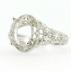 Filigree Sterling Silver Semi Mount Ring Setting Oval OV 9x7mm Vintage Repro - Syzjewelry