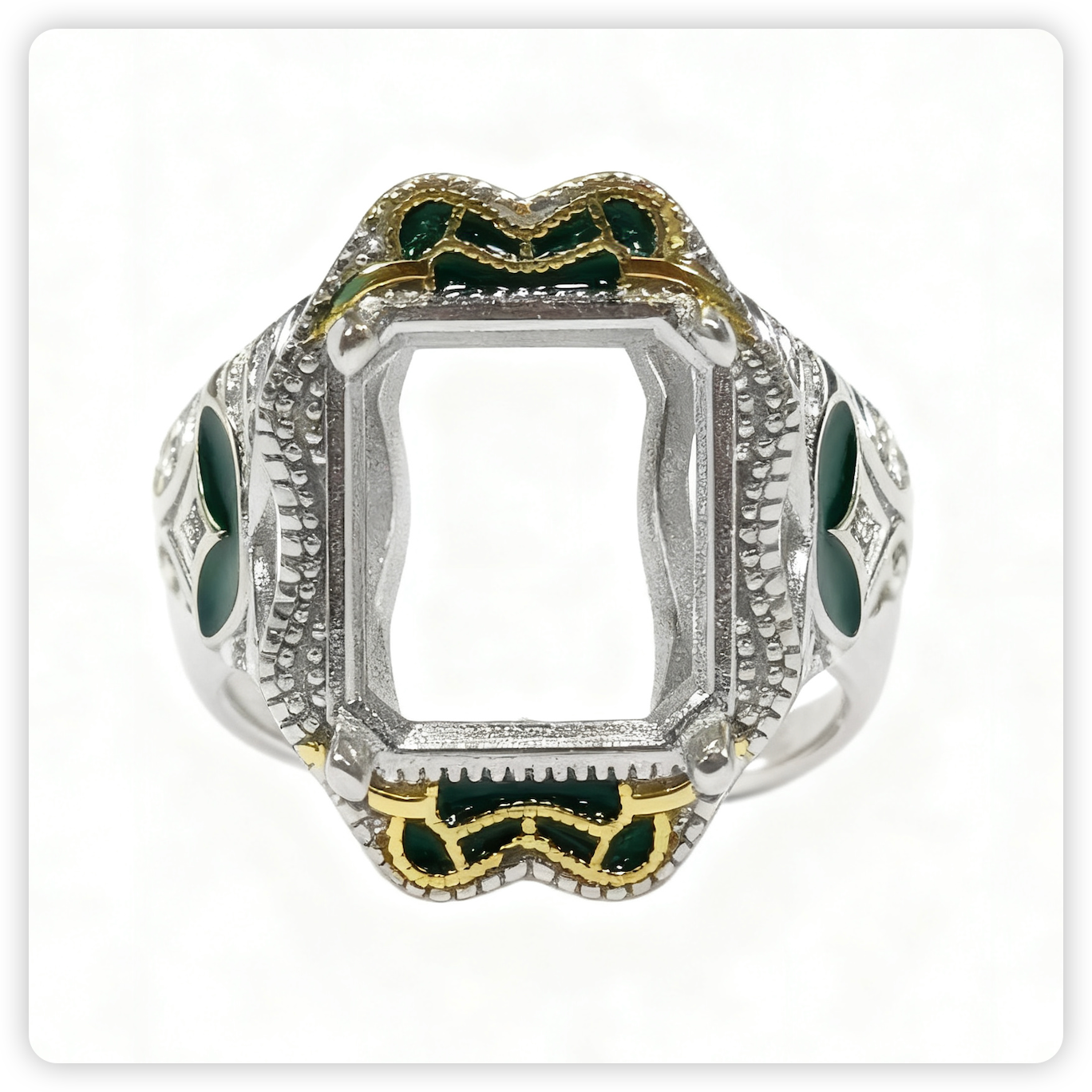 Customized Sterling Silver Semi Mount Ring Setting OCT Emerald 12x10mm Vintage Style Syzjewelry