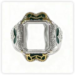 Customized Sterling Silver Semi Mount Ring Setting OCT Emerald 12x10mm Vintage Style Syzjewelry