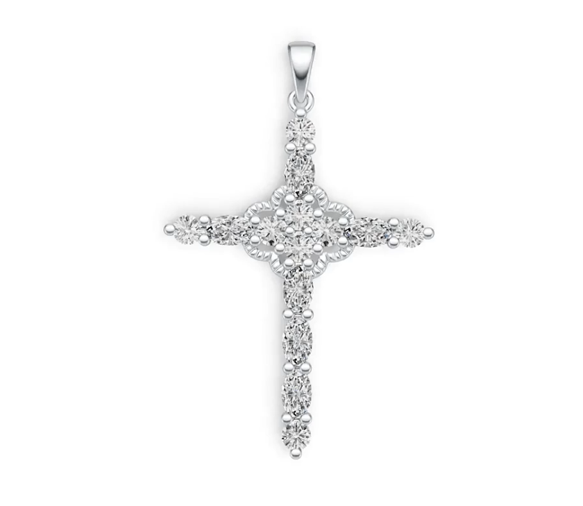 14K Gold Semi Mount Pendant Setting Oval OV 5x3mm Cross Pendant Diamond Accent DHJ