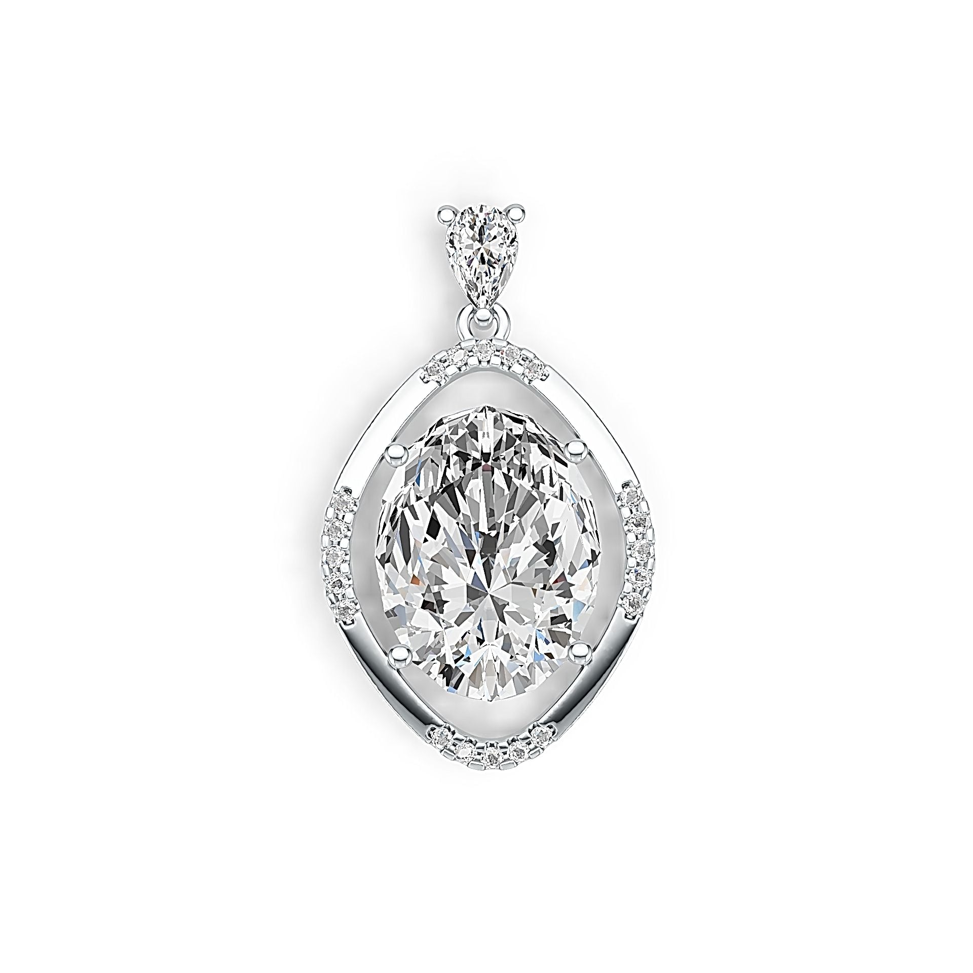 Platinum Semi Mount Pendant Setting Oval OV 16x12mm PE 6x4mm Diamond Accent Syzjewelry