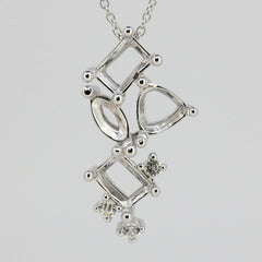 Platinum Semi Mount Pendant Setting Oct 7x5 HT 7x7 & MQ8x4 Multi Stone Diamond Accent Syzjewelry