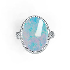 Sterling Silver Semi Mount Ring Setting Oval OV 16X12mm Cabochon Art Deco Style DHJ