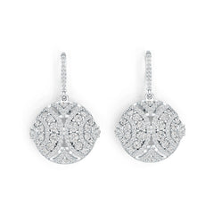 Platinum Earrings Dangling Cluster Round-Shaped with or Moissanite Diamond Accent DHJ