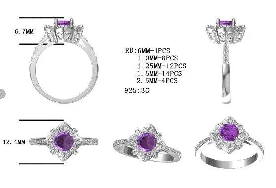 10K Gold Semi Mount Ring Setting Round RD 6x6mm Moissanite Accent DHJ