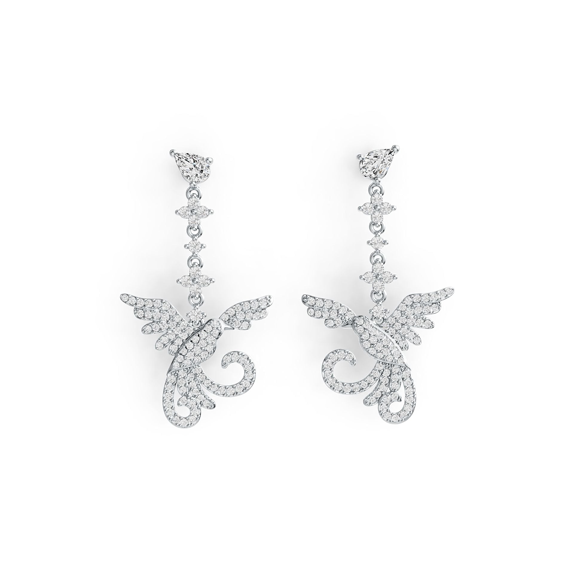 10K Gold Semi Mount Earrings Setting Pear PE 6X4mm Bird Theme Moissanite Accent DHJ