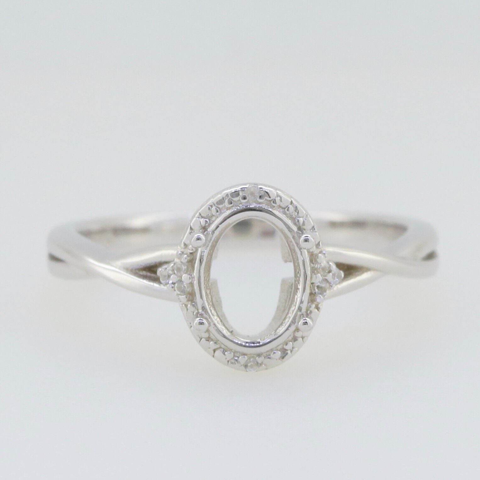 14K Gold Semi Mount Ring Setting Oval OV 7x5mm cross shank Whit Diamond Accent Syzjewelry