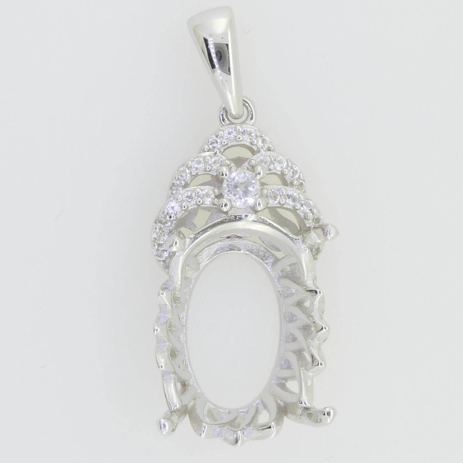 Platinum Semi Mount Pendant Setting Oval OV 16X12mm PJ Diamond Accent Syzjewelry