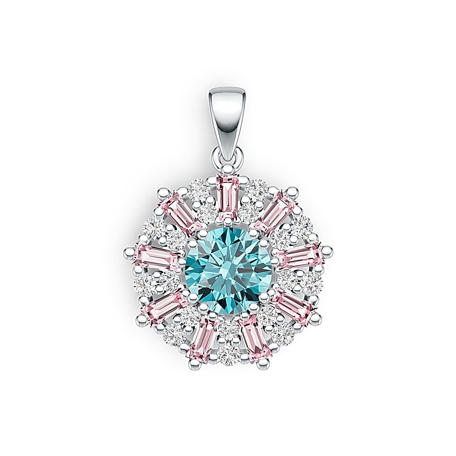 Platinum Semi Mount Pendant Setting Round RD 7x7mm with White Topaz Diamond Accent DHJ